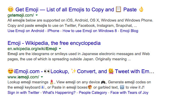Как выглядели Emoji в сниппете Google emoji и выдача google